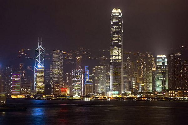 Hong Kong - nocna panorama - zdjęcia z Chin